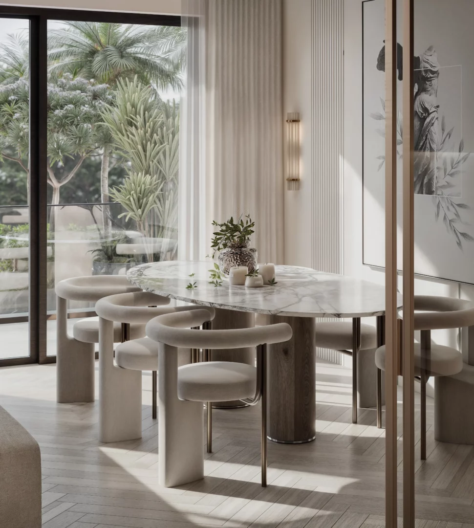 Dining and living area in a 2 bedroom apartment at Hephe Palace, Westlands, Nairobi — for sale from KES 13,800,000