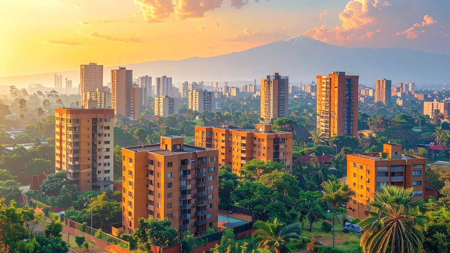 Nairobi apartment blocks at sunset
