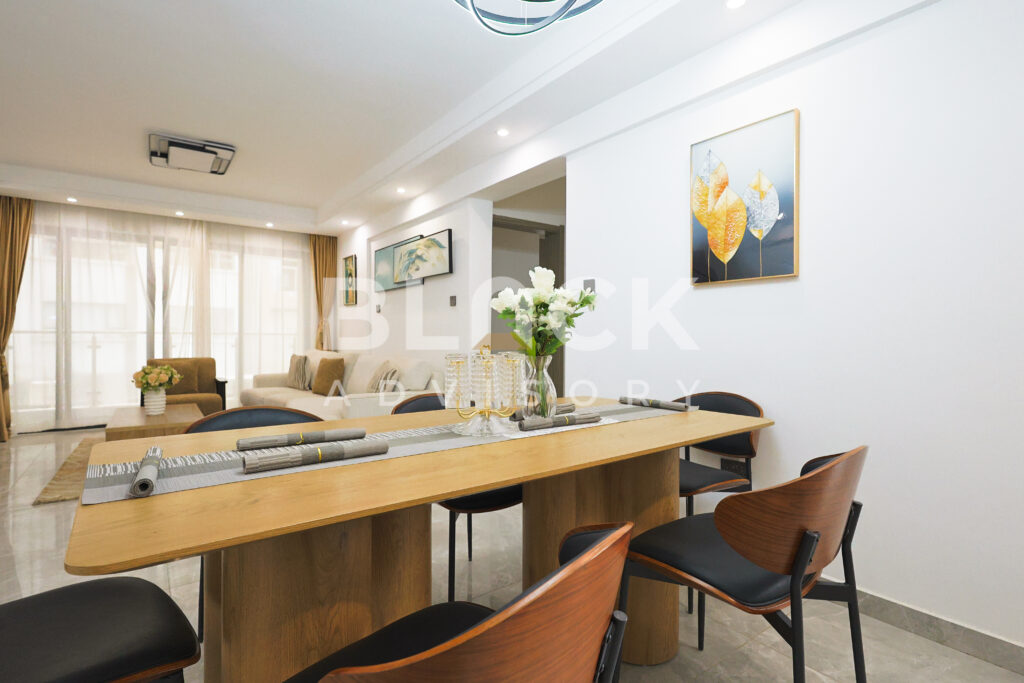 City Oasis Homes show apartment, Valley Arcade: dining table and living room