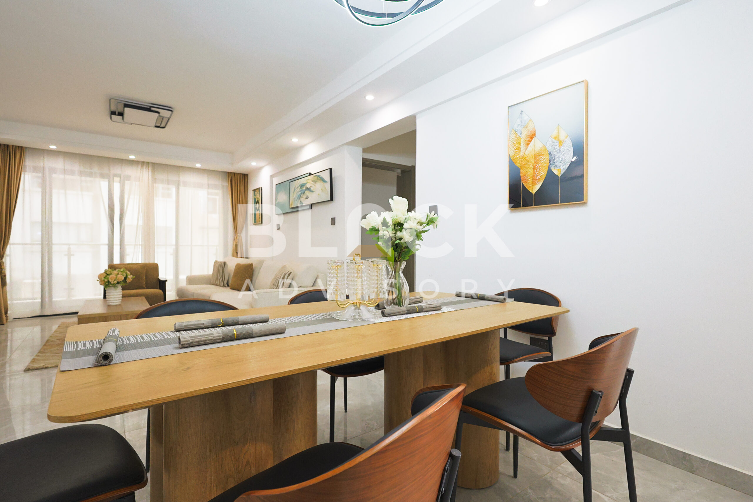 City Oasis Homes show apartment, Valley Arcade: dining table and living room