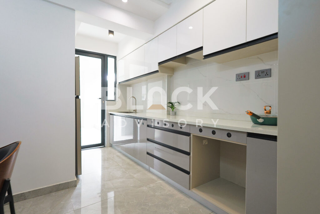 City Oasis Homes show apartment: fitted galley kitchen